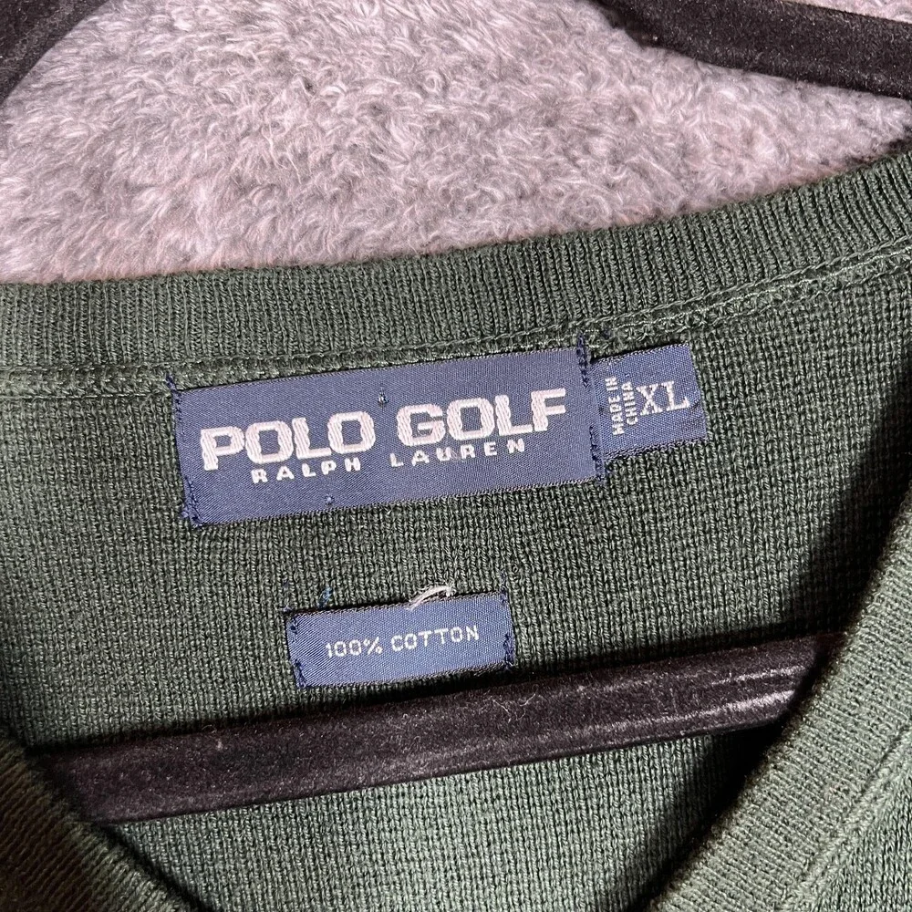 Polo Ralph Lauren Sweater Vest Mens XL Green V Neck Cotton Knit Pullover Golf